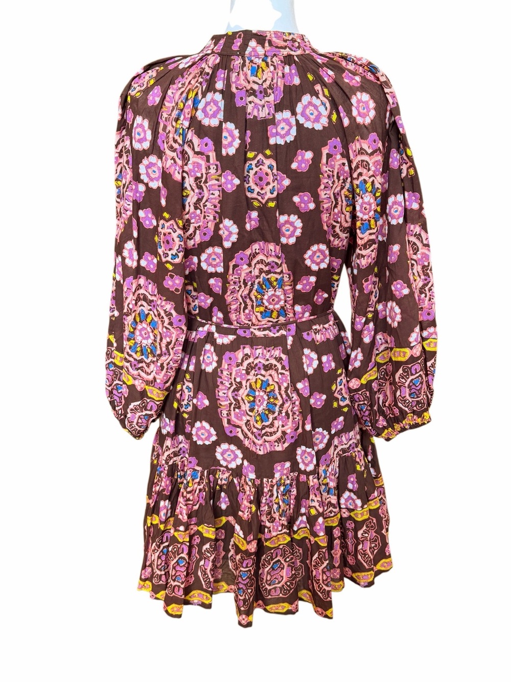 Cleobella Elvia Mini Dress Size Small Brown Cotton Boho Peasant Puff Sleeves - Picture 4 of 13